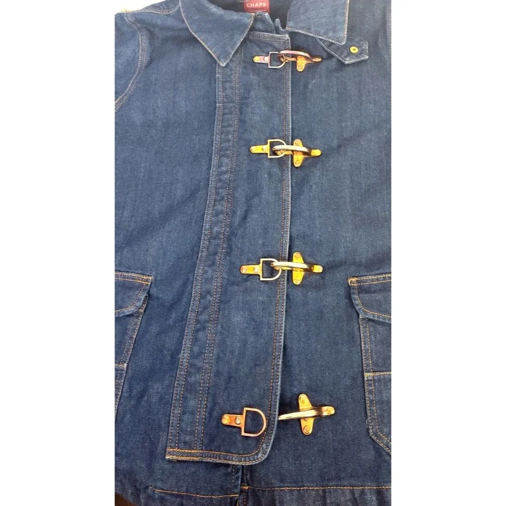 Chaps Ralph Lauren Dark Jean Denim Jacket Women's L with Lobster Claw Closures